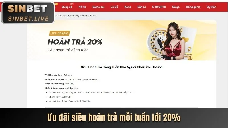 Banner hoàn trả cược thể thao hàng tuần với biểu tượng tiền mặt tại 99win nổ hũ